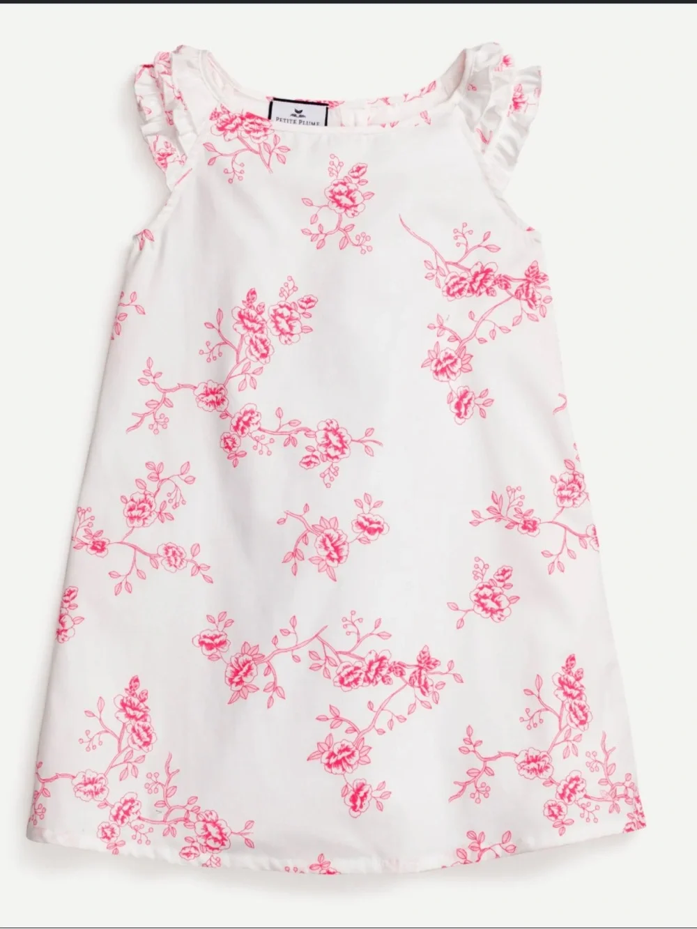 Amelie White Nightgown with English Floral Rose Print and Ruffle Cap Sleeves